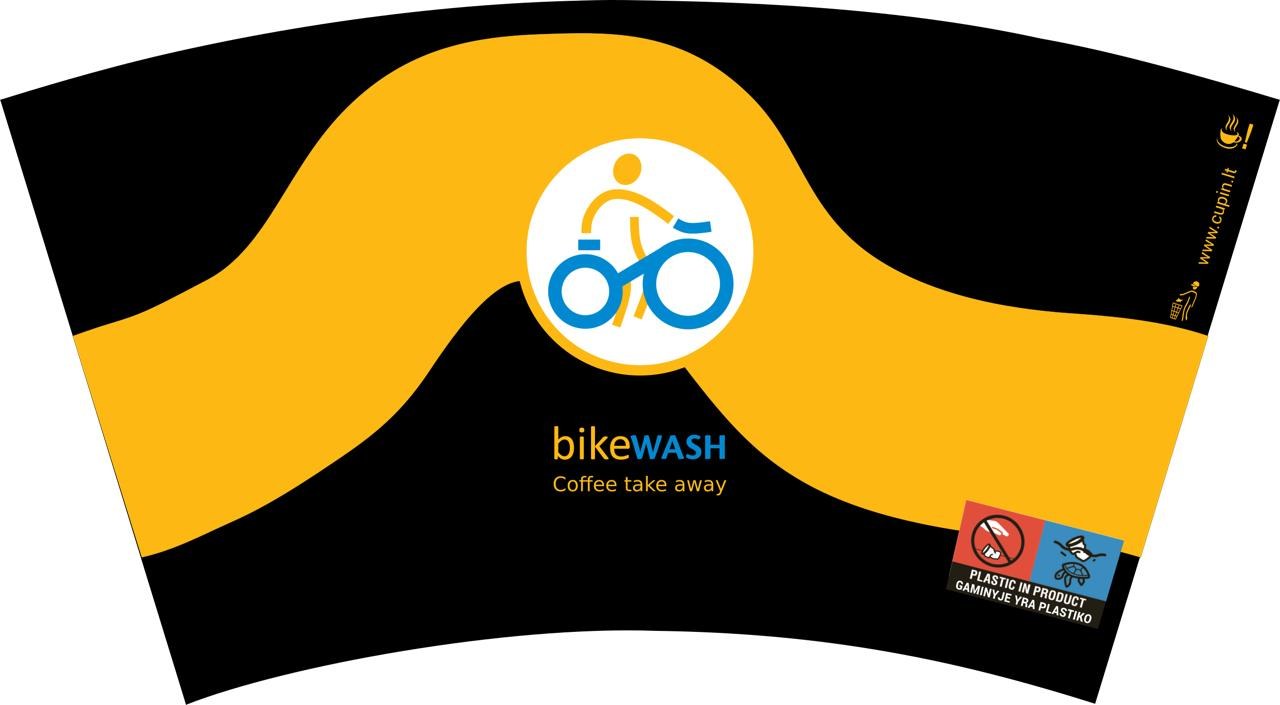 Printed flat blank for a Bikewash 8 oz cup